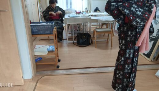 呉市押込で月2回のお稽古開催美和きもの教室で普段着の着付け練習