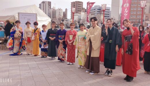 広島駅近くのえんこうさん祭りで着物ショーのお手伝い｜美和きもの教室の着付けとヘアセット