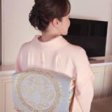 広島市 出張着付け|ご自宅でヘアセットと着付け|淡いピンクの訪問着で上品に