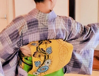 【着物コーデ】沖縄の伝統美を楽しむ♪花織の単衣着物×紅型染め名古屋帯コーデ